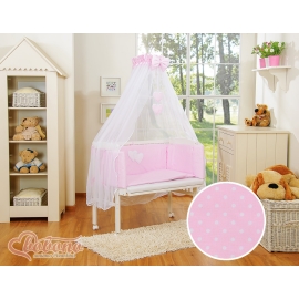 Bedding set 6pcs for bedside cot FABIO- Hanging hearts white polka dots on pink
