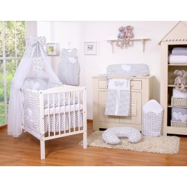 Bedding set 7-pcs with canopy- Hanging Hearts black dots on white