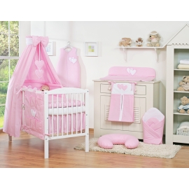 Bedding set 7-pcs with canopy- Hanging Hearts pink