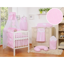 Bedding set 7-pcs with canopy- Hanging Hearts pink stripes