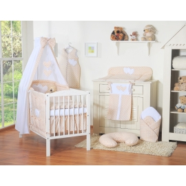 Bedding set 7-pcs with canopy- Hanging Hearts white dots on beige
