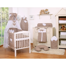 Bedding set 7-pcs with canopy- Hanging Hearts white dots on brown