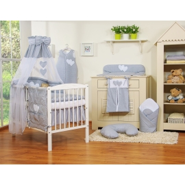 Bedding set 7-pcs with canopy- Hanging Hearts white dots on Gray