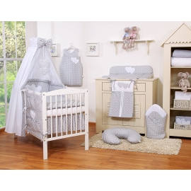 Bedding set 7-pcs with canopy- Hanging Hearts white dots on Gray