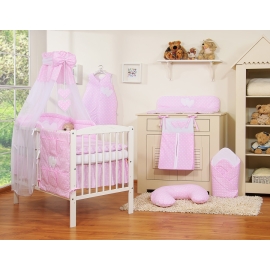 Bedding set 7-pcs with canopy- Hanging Hearts white dots on pink
