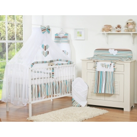 Bedding set 7-pcs with mosquito-net- Hanging Hearts brown stripes