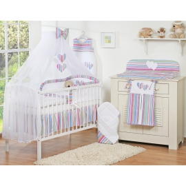 Bedding set 7-pcs with mosquito-net- Hanging Hearts lilac stripes