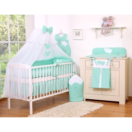 Bedding set 7-pcs with mosquito-net- Hanging Hearts mint