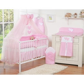 Bedding set 7-pcs with mosquito-net- Hanging Hearts pink