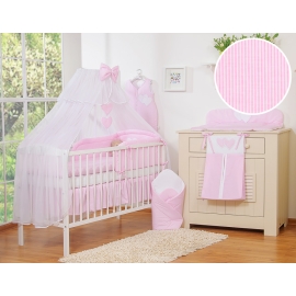 Bedding set 7-pcs with mosquito-net- Hanging Hearts pink stripes
