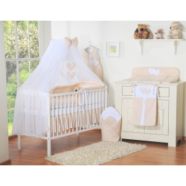Bedding set 7-pcs with mosquito-net- Hanging Hearts white dots on beige