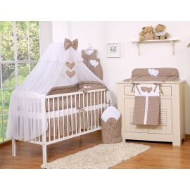 Bedding set 7-pcs with mosquito-net- Hanging Hearts white dots on brown