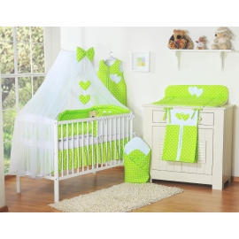 Bedding set 7-pcs with mosquito-net- Hanging Hearts white dots on green