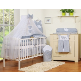Bedding set 7-pcs with mosquito-net- Hanging Hearts white polka dots on Gray