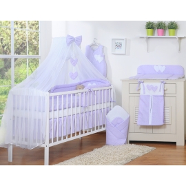 Bedding set 7-pcs with mosquito-net- Hanging Hearts white polka dots on lilac