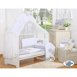 Bedding set 7-pcs with mosquito-net- Owls Gray-yellow