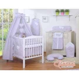 Bedding set for baby bed 11-pcs with canopy- Hanging Hearts pink flowers
