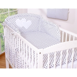 Bedding set for Baby Bed 2-pcs- Hanging Hearts black dots on white