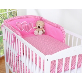 Bedding set for Baby Bed 2-pcs- Hanging Hearts dark pink checkered