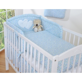 Bedding set for Baby Bed 2-pcs- Hanging Hearts little blue flowers
