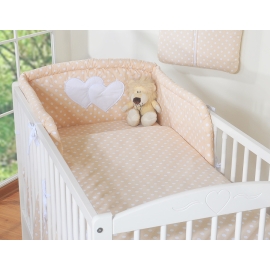 Bedding set for Baby Bed 2-pcs- Hanging Hearts white dots on beige