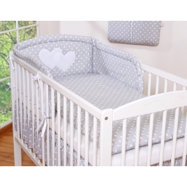 Bedding set for Baby Bed 2-pcs- Hanging Hearts white dots on Gray