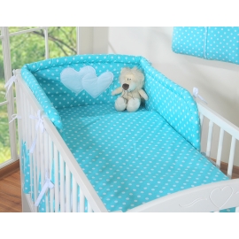 Bedding set for Baby Bed 2-pcs- Hanging Hearts white dots on turquoise