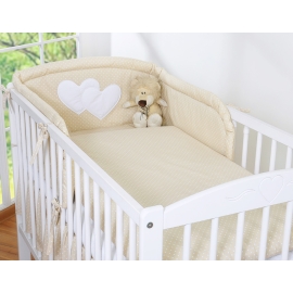 Bedding set for Baby Bed 2-pcs- Hanging Hearts white polka dots on beige