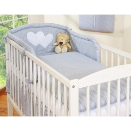 Bedding set for Baby Bed 2-pcs- Hanging Hearts white polka dots on Gray
