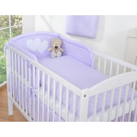 Bedding set for Baby Bed 2-pcs- Hanging Hearts white polka dots on lilac