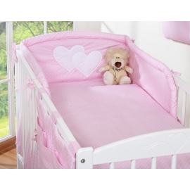 Bedding set for Baby Bed 2-pcs- Hanging Hearts white polka dots on pink