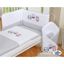 Bedding set for Baby Bed 2-pcs- Owls Gray-pink