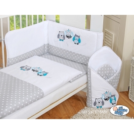 Bedding set for Baby Bed 2-pcs- Owls Gray-turquoise