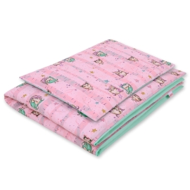 Bedding set for Baby Bed 2-pcs- Owls pink-mint
