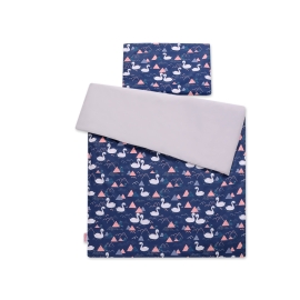 Bedding set for Baby Bed 2-pcs - Swans navy blue