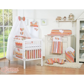 Bedding set for baby cot 11-pcs with canopy- Hanging Hearts orange stripes