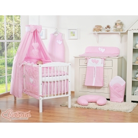 Bedding set for baby cot 11-pcs with canopy- Hanging Hearts pink