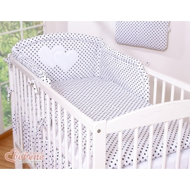 Bedding set for Baby Cot 3-pcs- Hanging Hearts Black dots on white