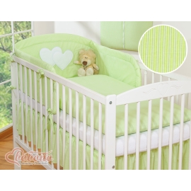 Bedding set for Baby Cot 3-pcs- Hanging Hearts green stripes