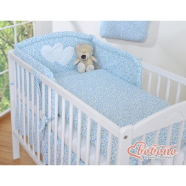Bedding set for Baby Cot 3-pcs- Hanging Hearts little blue flowers
