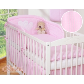 Bedding set for Baby Cot 3-pcs- Hanging Hearts pink stripes
