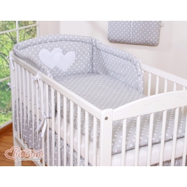 Bedding set for Baby Cot 3-pcs- Hanging Hearts white dots on Gray