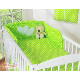 Bedding set for Baby Cot 3-pcs- Hanging Hearts white dots on green