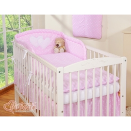 Bedding set for Baby Cot 3-pcs- Hanging Hearts white dots on pink