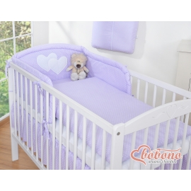 Bedding set for Baby Cot 3-pcs- Hanging Hearts white polka dots on lilac