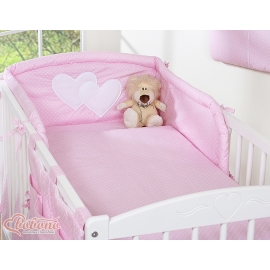 Bedding set for Baby Cot 3-pcs- Hanging Hearts white polka dots on pink