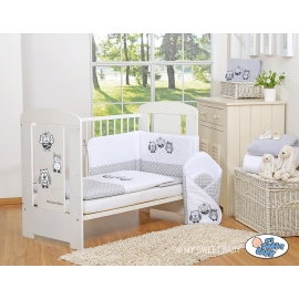Bedding set for Baby Cot 3-pcs- Owls Gray-black