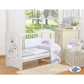 Bedding set for Baby Cot 3-pcs- Owls Gray-pink