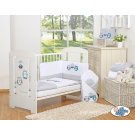 Bedding set for Baby Cot 3-pcs- Owls Gray-turquoise