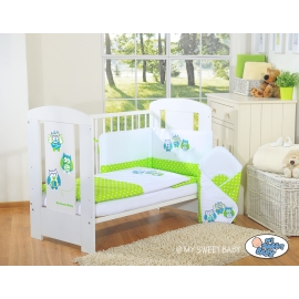 Bedding set for Baby Cot 3-pcs- Owls green